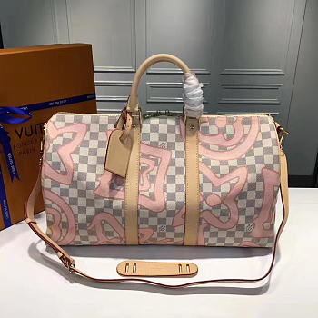  louis vuitton keepall CohotBag  45 damier azur canvas pink