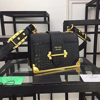 CohotBag prada black crocodile and leather cahier shoulder bag 1ba045