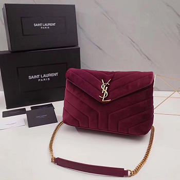 YSL Loulou Monogram Quilted Velvet Rose Red- 23cm