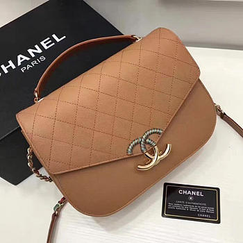 Chanel Grained Calfskin Flap Bag With Top Handle Khaki- A93633 - 25x19x7cm