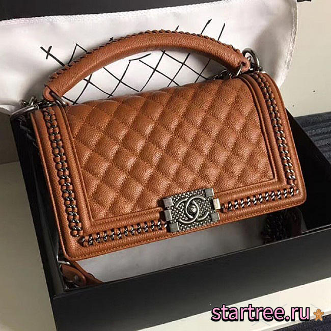 Chanel Caviar Grained Calfskin Boy Bag With Top Handle Orange - A14041 - 25x16x9cm - 1