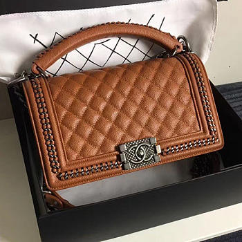 Chanel Caviar Grained Calfskin Boy Bag With Top Handle Orange - A14041 - 25x16x9cm