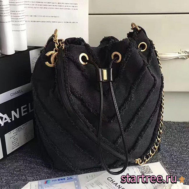 Chanel canvas patchwork drawstring bag black a93727 vs08534 - 1