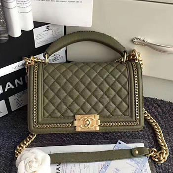 Chanel Quilted Caviar Boy Bag With Top Handle Green