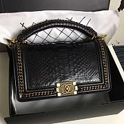 Chanel Snake Embossed Boy Bag With Top Handle Black Gold- A14041 - 25x16x9cm - 1