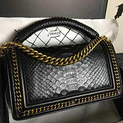 Chanel Snake Embossed Boy Bag With Top Handle Black Gold- A14041 - 25x16x9cm - 6