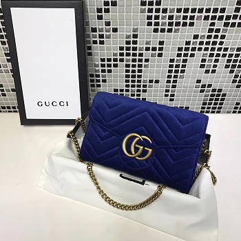 Gucci GG Marmont Matelasse Blue Leather - 20x13x6cm