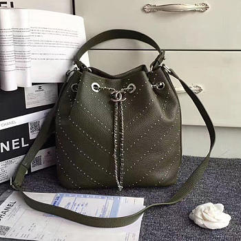 Chanel calfskin bucket bag green a93598 vs08204