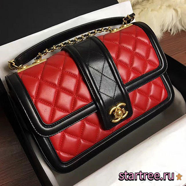 Chanel Quilted Lambskin Gold-Tone Metal Flap Bag Red And Black- A91365 - 25.5x16x7.5cm - 1