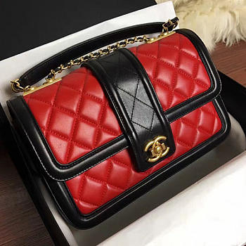 Chanel Quilted Lambskin Gold-Tone Metal Flap Bag Red And Black- A91365 - 25.5x16x7.5cm