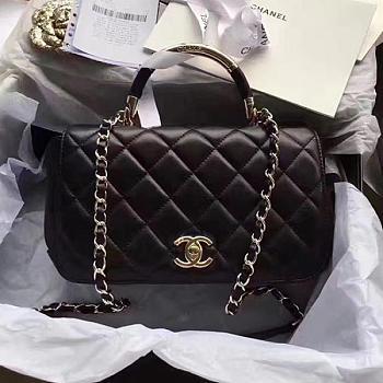 Chanel Caviar Quilted Lambskin Flap Bag With Top Handle Black- A93752 - 25x14.5x8cm