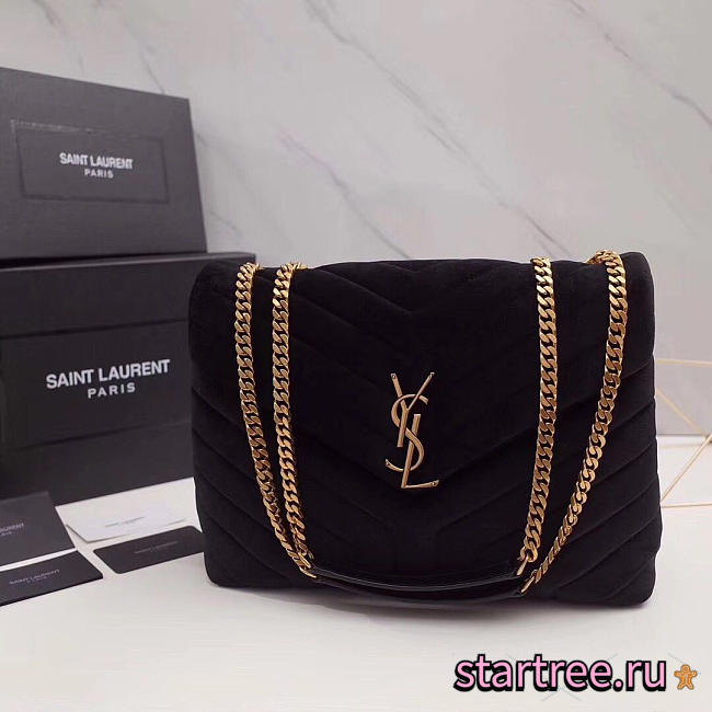 YSL Loulou Monogram Quilted Velvet Shoulder Black Bag -  30x20x10cm - 1