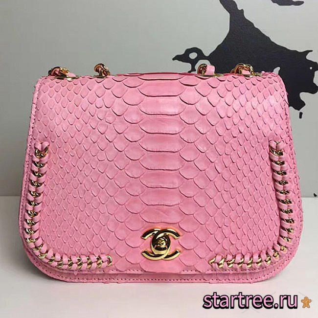 Chanel Snake Embossed Flap Shoulder Bag Pink- A98774 - 15.5x20x8 - 1