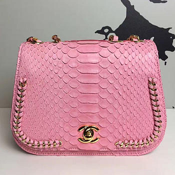 Chanel Snake Embossed Flap Shoulder Bag Pink- A98774 - 15.5x20x8