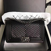 Chanel Medium Chevron Lambskin Quilted Boy Bag Black A13043  - 1