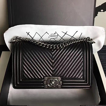 Chanel Medium Chevron Lambskin Quilted Boy Bag Black A13043 