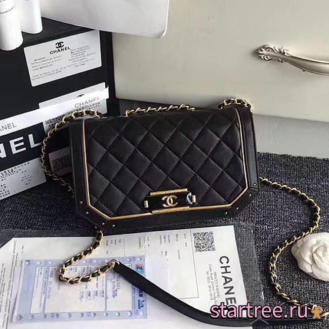 Chanel Lambskin And Calfskin Flap Bag Black- A91836 - 21x12.5x7cm - 1