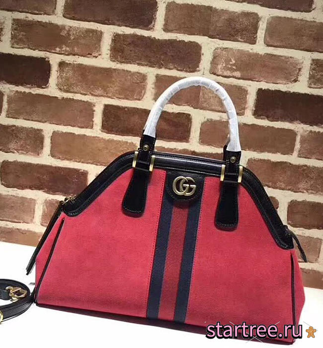 gucci re(belle) suede medium top handle bag ‎516459 red CohotBag 2018 - 1