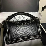 Chanel Snake Embossed Boy Bag With Top Handle Black Silver A14041 - 2