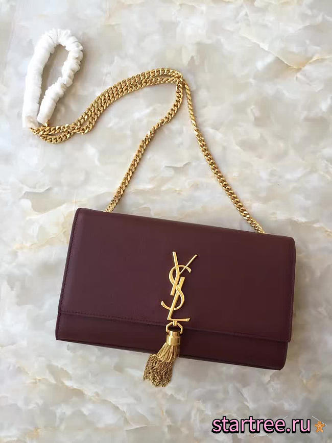 YSL Monogram Kate With Red Wine Gold Tassel -24cm x 14cm x 4.5cm - 1