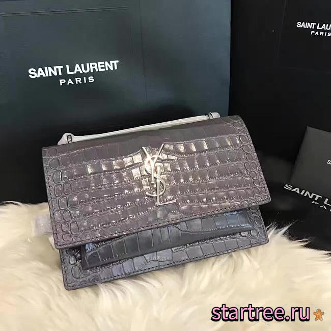 ysl sunset chain wallet in crocodile embossed shiny leather 4829 - 1