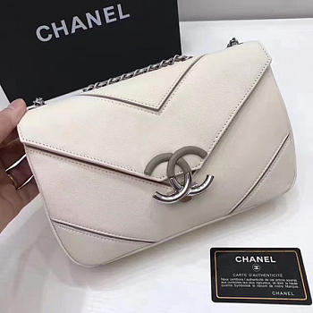 chanel calfskin chevron flap bag white CohotBag a93774 vs06416