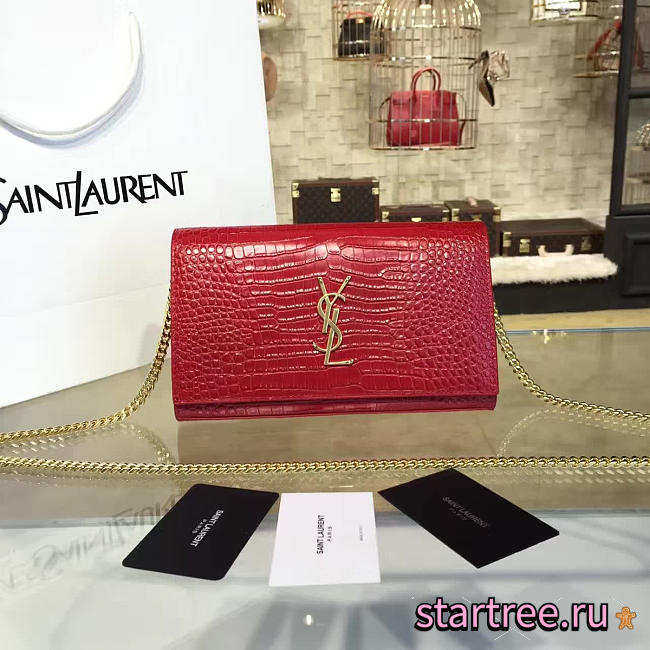 ysl monogram kate crocodile embossed shiny leather red CohotBag 4763 - 1