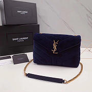 YSL Loulou Monogram Quilted Velvet Blue Large Bag – 23cm - 1