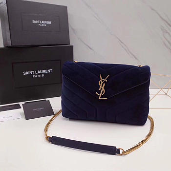 YSL Loulou Monogram Quilted Velvet Blue Large Bag – 23cm