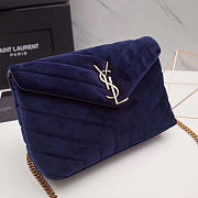 YSL Loulou Monogram Quilted Velvet Blue Large Bag – 23cm - 4