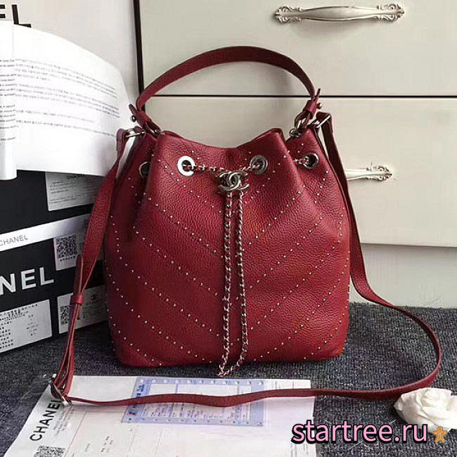 Chanel calfskin bucket bag red a93597 vs04761 - 1