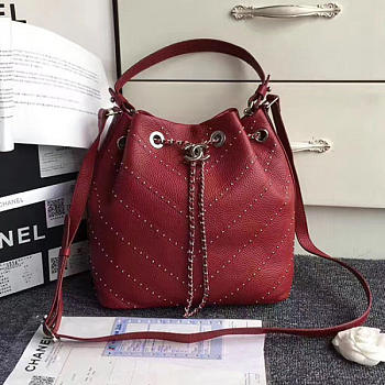 Chanel calfskin bucket bag red a93597 vs04761