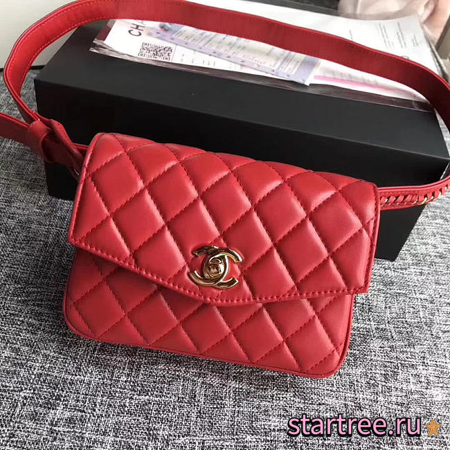 chanel chain hook belt quilted waist bag red CohotBag - 1