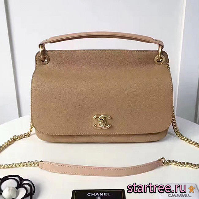 Chanel Grained Calfskin Large Top Handle Flap Bag Beige- A93757 - 28cm - 1