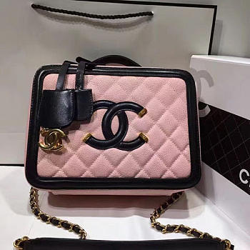 chanel caviar quilted small cc filigree vanity case pink CohotBag a93343 vs08792