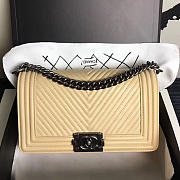 Chanel Medium Chevron Lambskin Quilted Boy Bag Beige  - 1