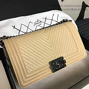 Chanel Medium Chevron Lambskin Quilted Boy Bag Beige  - 4