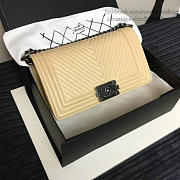 Chanel Medium Chevron Lambskin Quilted Boy Bag Beige  - 3