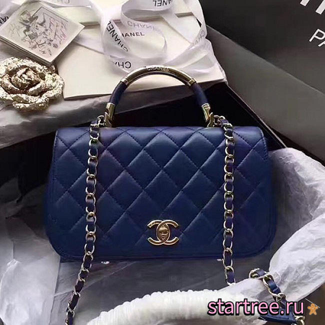 Chanel Caviar Quilted Lambskin Flap Bag With Top Handle Blue- A93752 - 25x14.5x8cm - 1