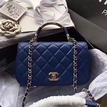 Chanel Caviar Quilted Lambskin Flap Bag With Top Handle Blue- A93752 - 25x14.5x8cm