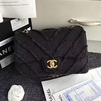 chanel black canvas patchwork chevron medium flap bag CohotBag 040101 vs02373