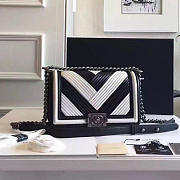 Chanel Medium Chevron Lambskin Quilted Boy Bag White And Black- A13044  - 1