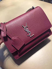 YSL Medium Sunset Bag Grained Leather Silver - 22cm x 16cm x 8cm - 1