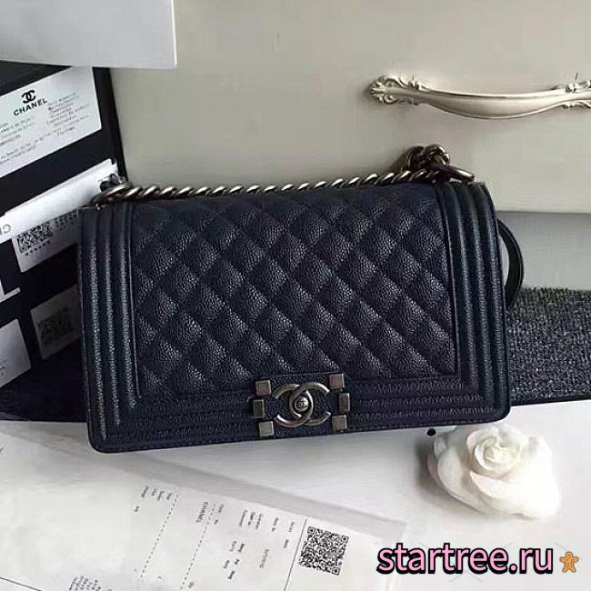 Chanel Quilted Caviar Medium Boy Bag Blue  - 1