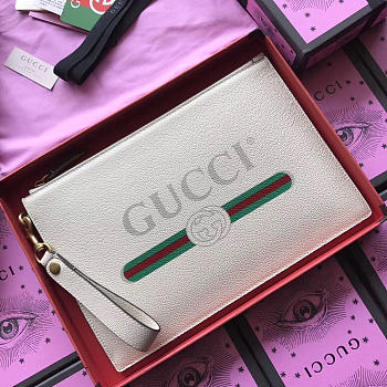 Gucci GG Leather White Clutch Bag - 30x20x1.5cm