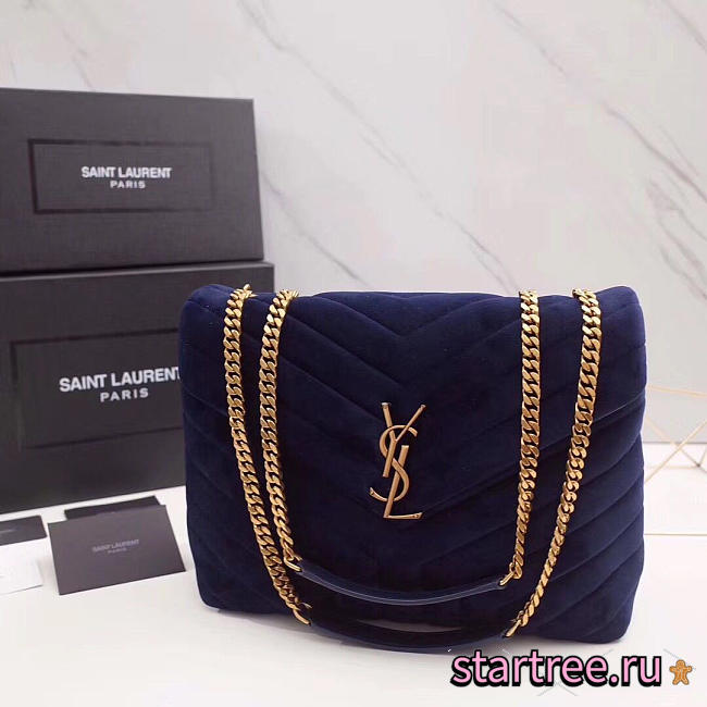 YSL Loulou Monogram Quilted Velvet Shoulder Bag Large Blue - 30x20x10cm  - 1