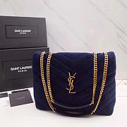 YSL Loulou Monogram Quilted Velvet Shoulder Bag Large Blue - 30x20x10cm  - 1