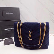 YSL Loulou Monogram Quilted Velvet Shoulder Bag Large Blue - 30x20x10cm  - 2