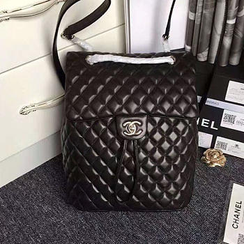 Chanel Quilted Lambskin Large Backpack Black Silver Hardware- 30x25x15cm