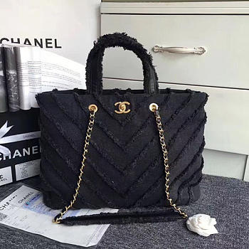 chanel canvas patchwork chevron large shopping bag black CohotBag 260302 vs02391